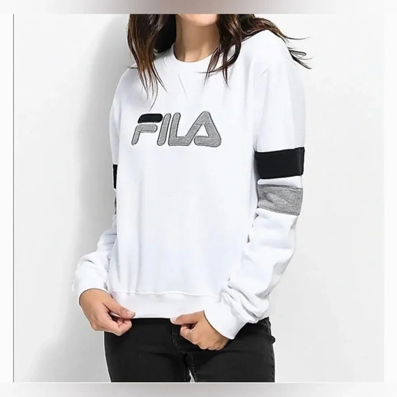FILA NATALIE CREWNECK SWEATSHIRT WHITE BLACK GREY​ - Picture 1 of 6